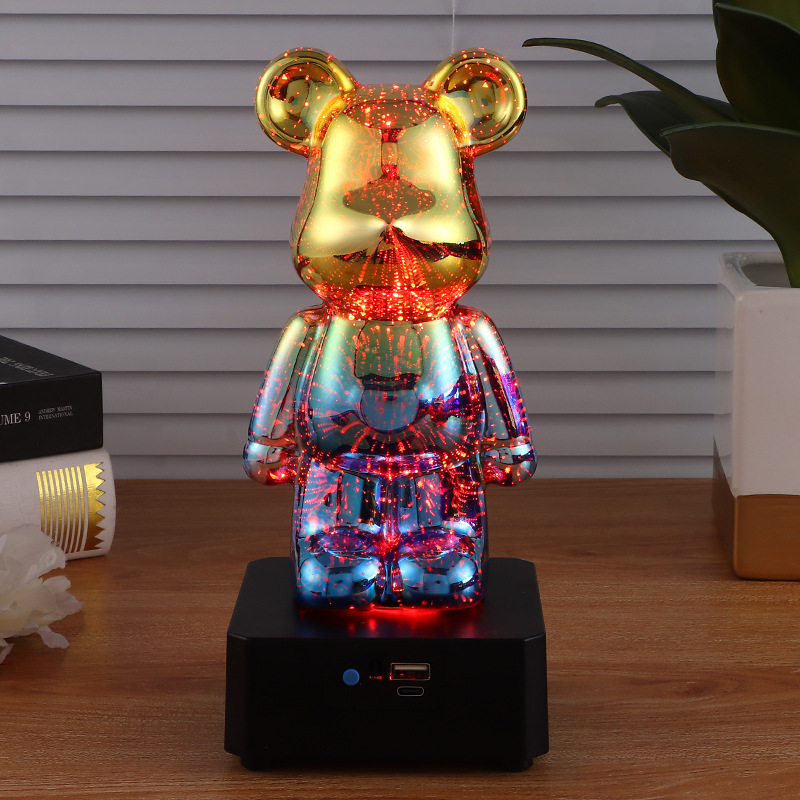 烟花暴力熊炫彩小夜灯桌面摆件蓝牙音响七彩变光浪漫氛围灯