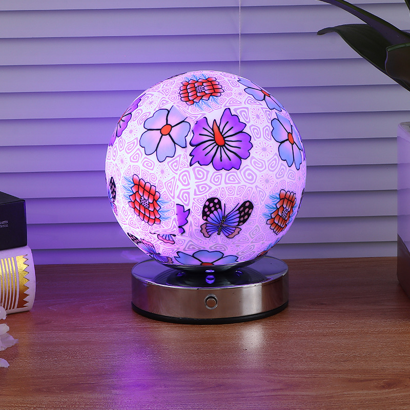 现代创意马赛克圆球小夜灯桌面摆件水纹台灯软陶触摸氛围灯