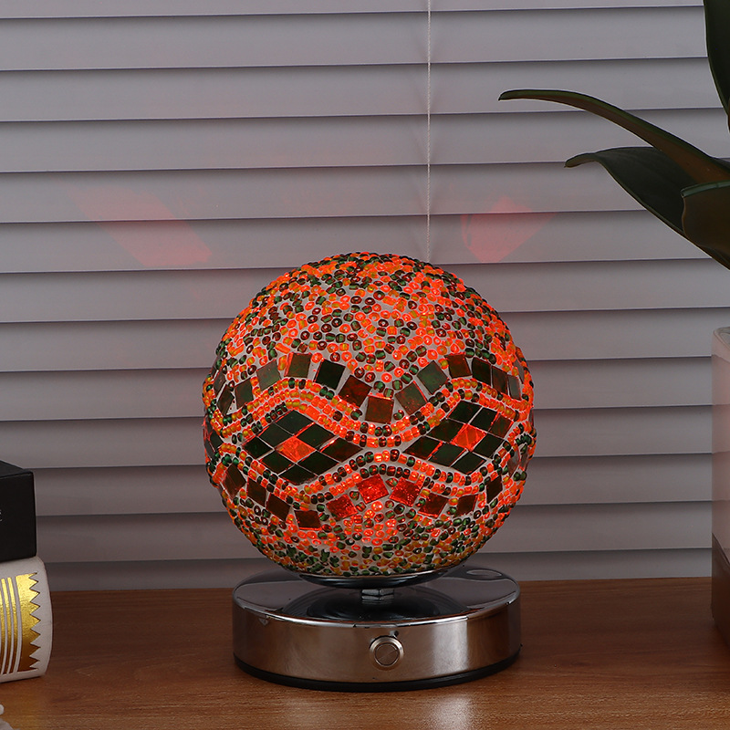 现代创意马赛克圆球小夜灯桌面摆件水纹台灯软陶触摸氛围灯
