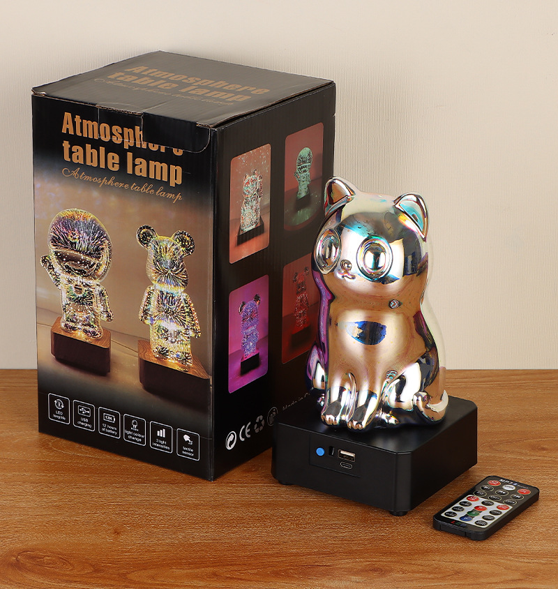 轻奢创意发光猫咪蓝牙音箱卧室床头客厅桌面七彩3D玻璃氛围小夜灯