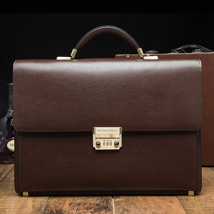 一件代发真皮男包 男式手提包进口纯牛皮男士电脑包 密码锁商务包