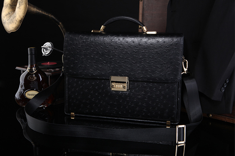 一件代发正品密码锁商务包 鸵鸟纹男士手提包真皮斜挎包办公男包