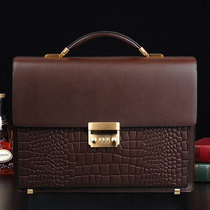 厂家直销头层牛皮男士手提包 经典款密码锁公文包 爆款真皮男包