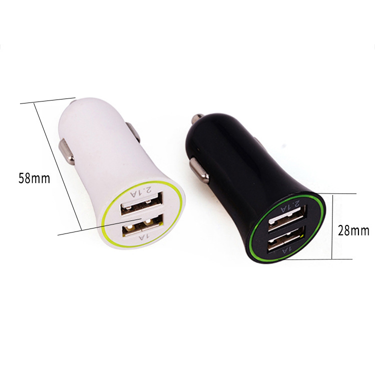 双口USB手机充电器 5V2.1A小喇叭车充 GPS车载充电头 点烟器批发