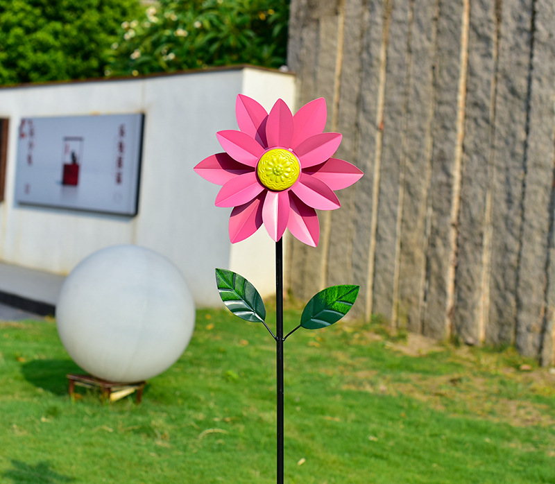 亚马逊户外铁艺蓝色菊花风车 花园庭院装饰布置地插风转金属风车