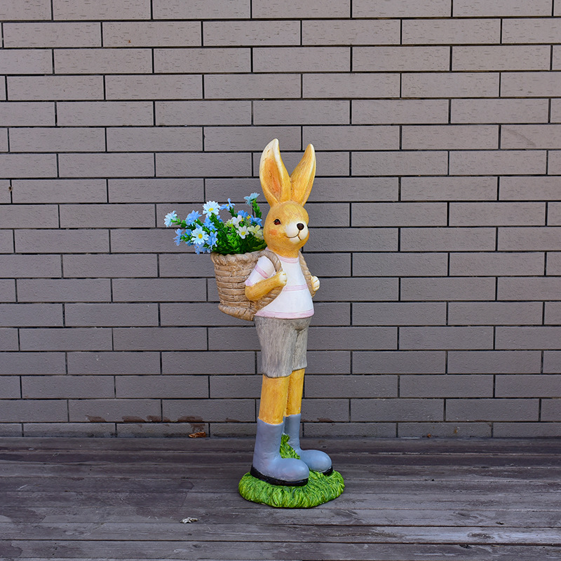 阳台花园庭院创意卡通树脂兔子落地大号花盆卡通动物园艺装饰摆件