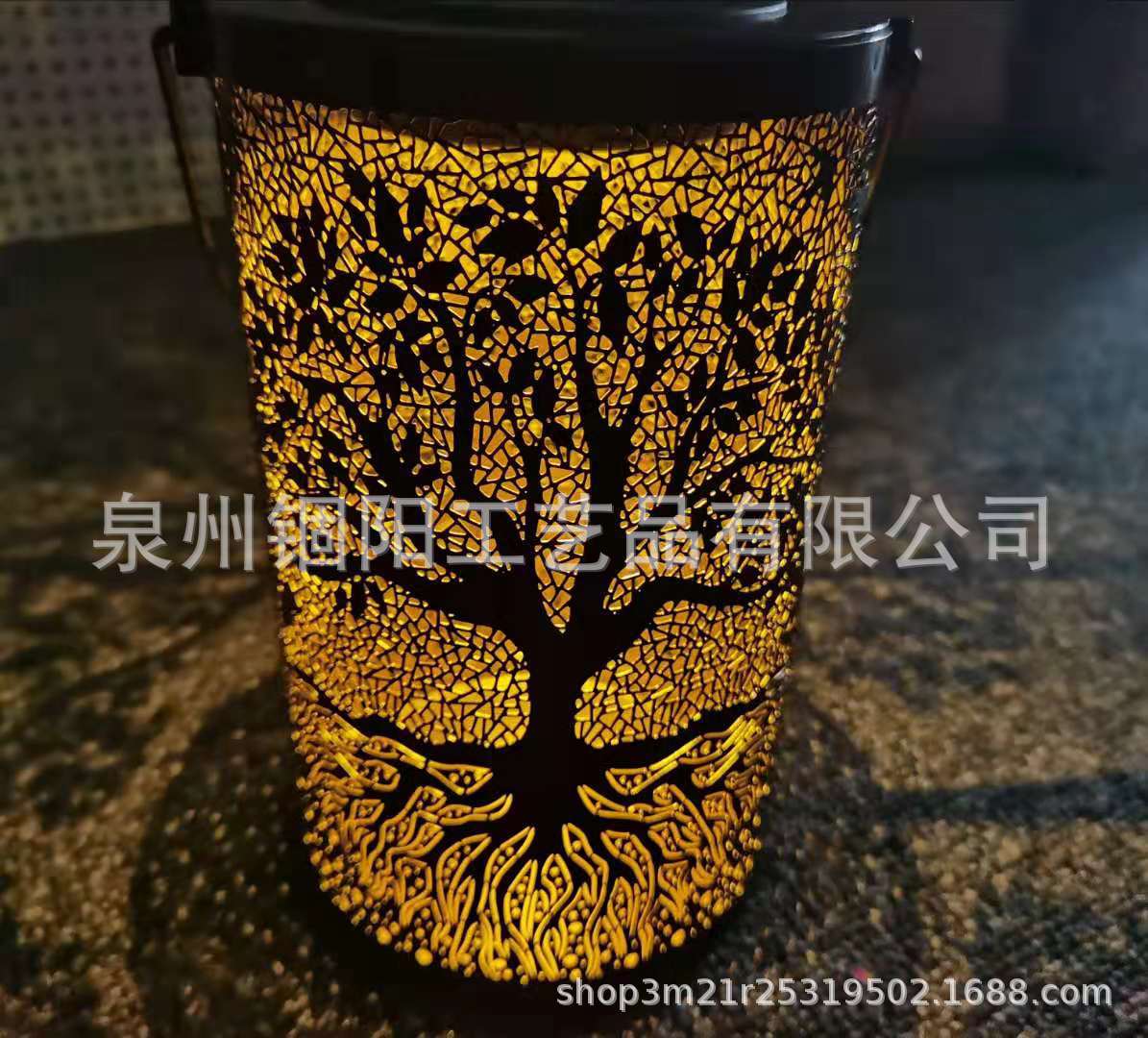跨境创意户外太阳能灯铁艺镂空大树投影灯庭院景观装饰灯悬挂灯笼