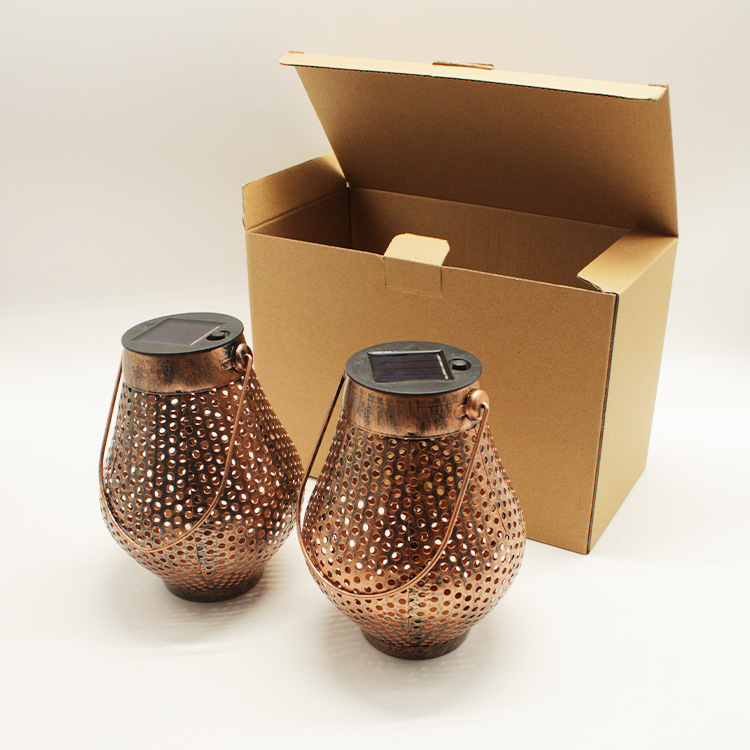 跨境太阳能金属投影灯刺点铁艺镂空悬挂灯草坪庭院装饰led景观灯