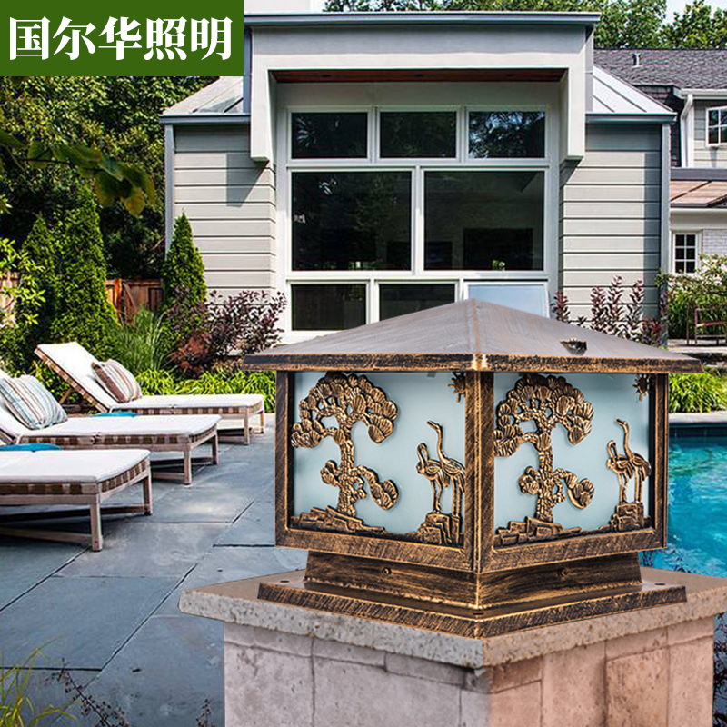 厂家直销中山古镇压铸铝方形柱头灯户外公园柱头灯迎客松庭院