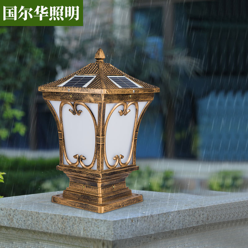 一件代发压铸铝太阳能柱头灯复古户外围墙灯别墅庭院灯工程墙头灯