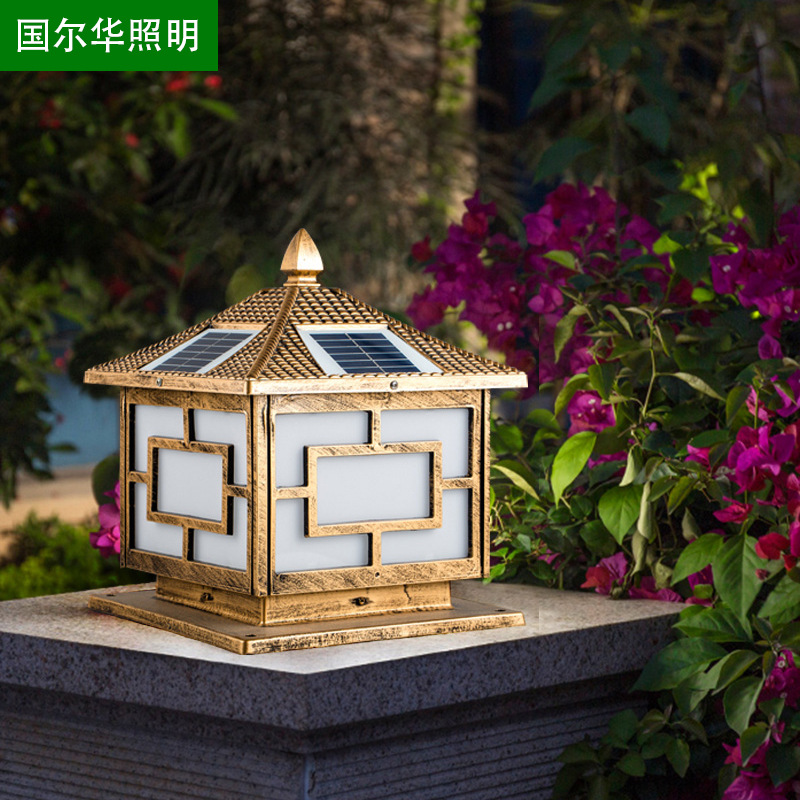 一件代发中字太阳能柱头灯欧式复古庭院地铁工厂墙头灯厂家直销