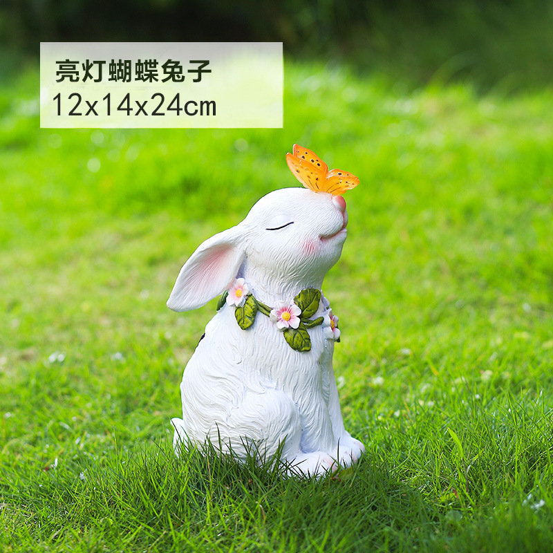 跨境新款太阳能庭院灯花园草坪装饰兔子创意摆件卡通动物小夜灯