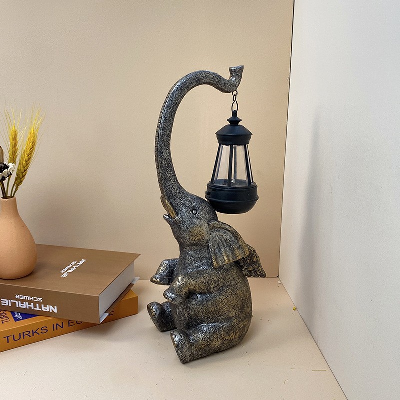 跨境创意太阳能灯大象树脂工艺品摆件户外花园庭院阳台景观装饰灯