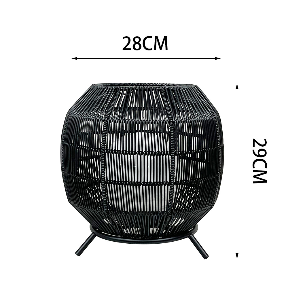 跨境太阳能灯手工藤编落地灯简约led暖白户外防水庭院田园草坪PE