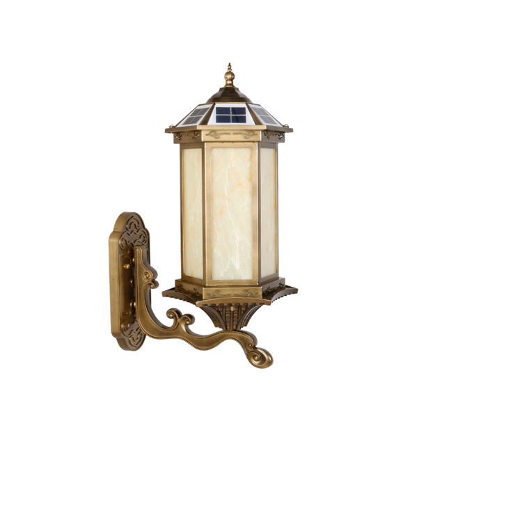 中山厂家中式太阳能壁灯铁艺柱头灯免布线庭院灯户外照明灯具批发