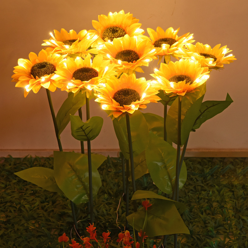 厂家批发花园景区led仿真绢布向日葵装饰灯 田园户外插地灯景观灯
