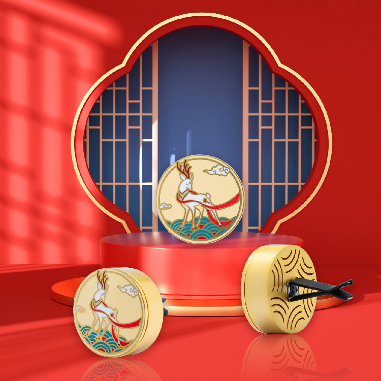 【一件代发】抖音同款一鹿平安国潮风车载出风口香薰文创汽车香水