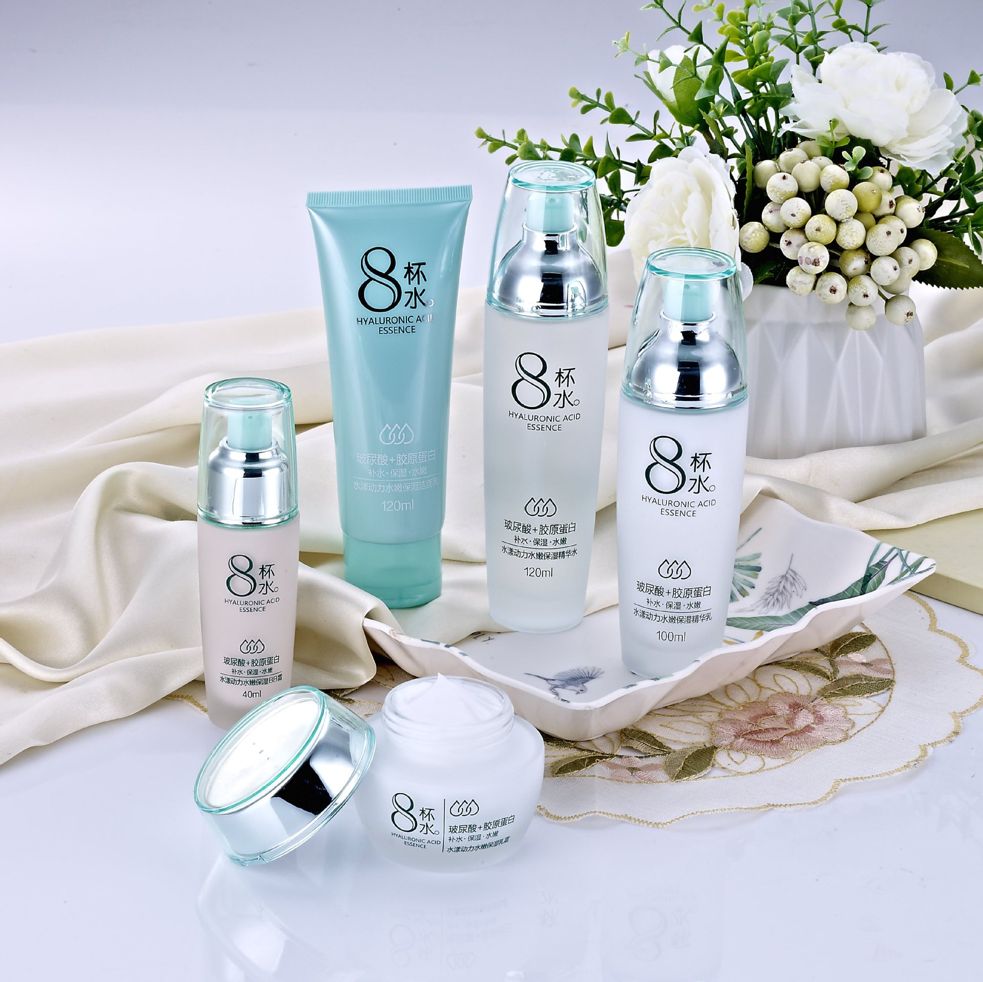 批发八杯水护肤品套装正品洗面奶水乳面霜补水面部化妆品全套