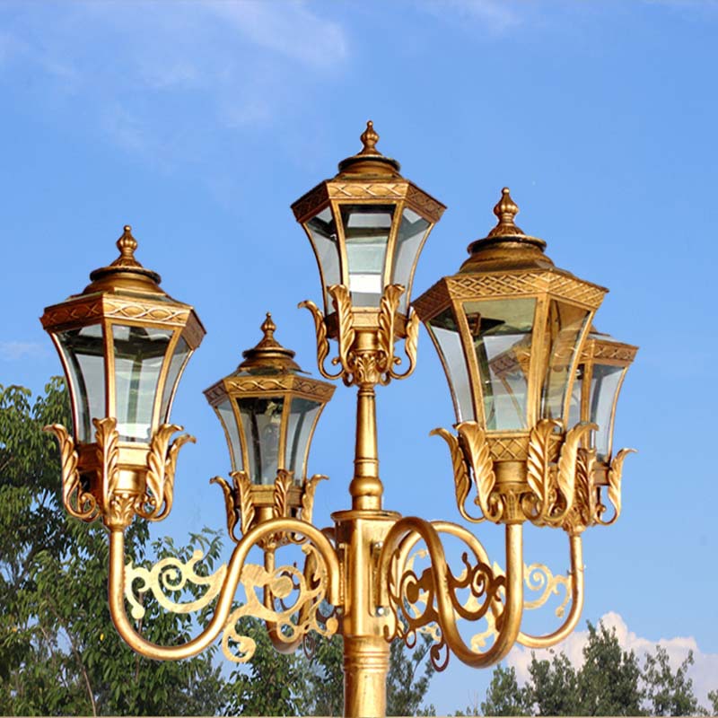 华威特中式路灯户外民族庭院灯8米10米市电高低双臂回纹LED路灯