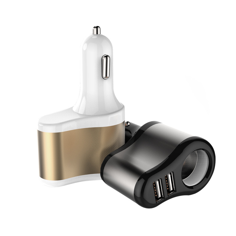 一拖二车载充电器 双USB带点烟器口二合一多功能手机数码通用车充