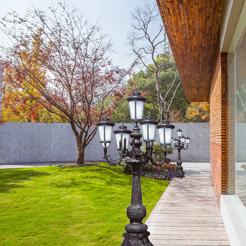 欧式庭院灯生产厂家3.5米铝制庭院灯户外花园园林别墅LED多头路灯