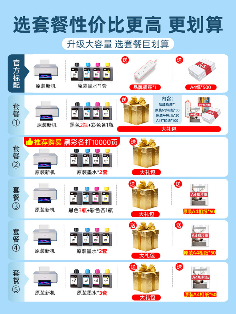 得力打印机复印家用一体机家用小型a4连供喷墨照片相片手机无线WI