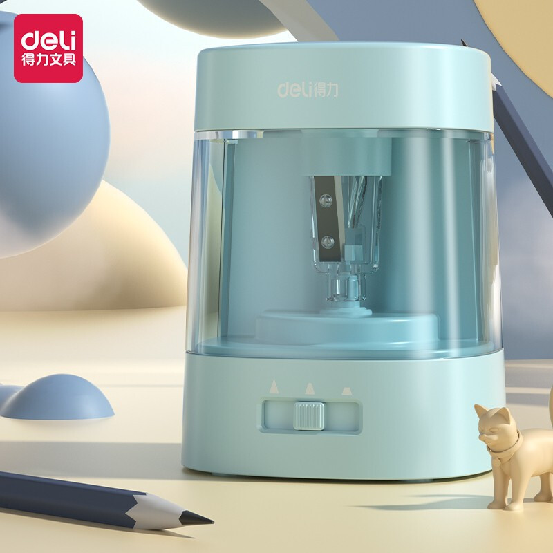 得力电动削笔机儿童全自动削笔器双电源粗细可调卷笔刀文具批发