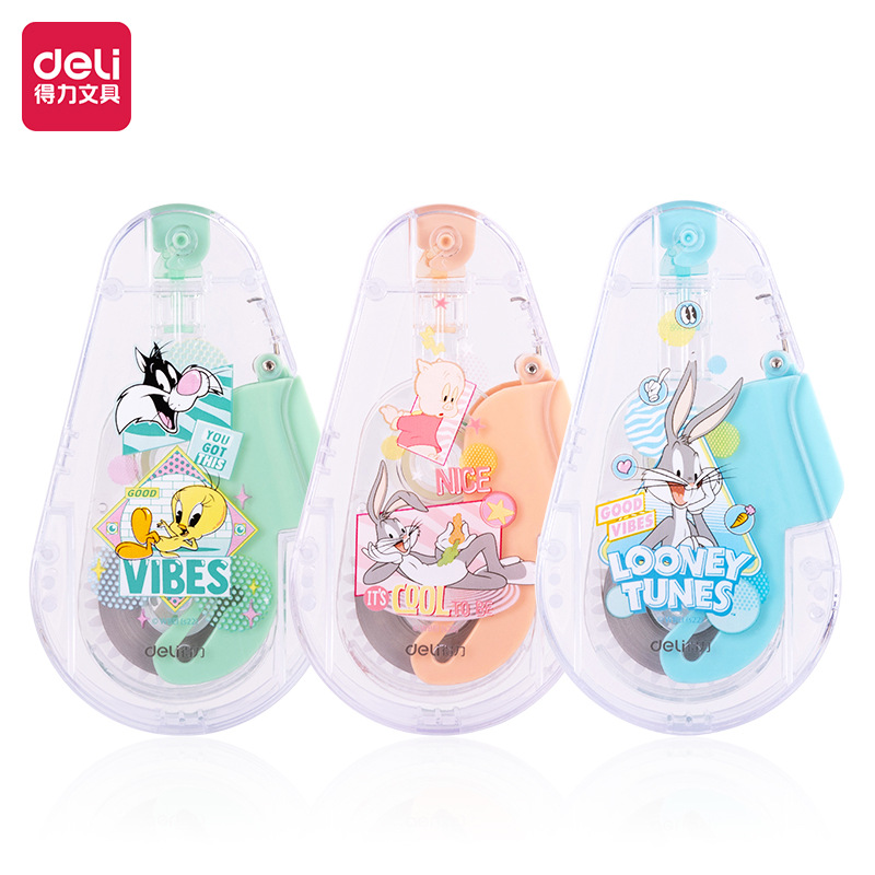 得力VR2-12按动修正带简约时尚学生自动收芯涂改带防尘防干改正带