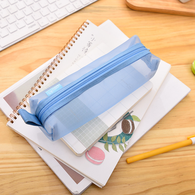 得力透明笔袋学生用考试文具袋网格拉链男女生网纱高考简约铅笔袋