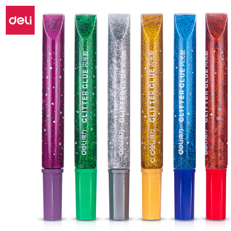 得力54171/54172闪光胶儿童幼儿园绘画DIY涂鸦颜料可水洗闪光粉