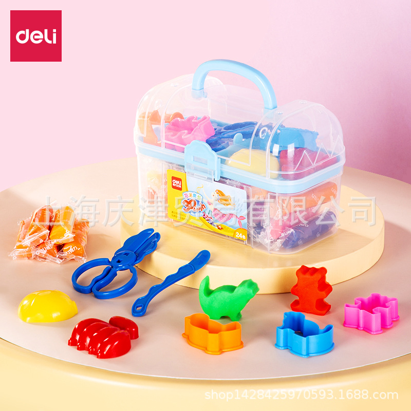 Deli 67825_ 24 color treasure box colored clay (blue) (bucket)