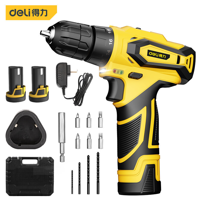 得力12V无线单锂电电钻18+1档充电钻手电钻电动螺丝刀DL6261