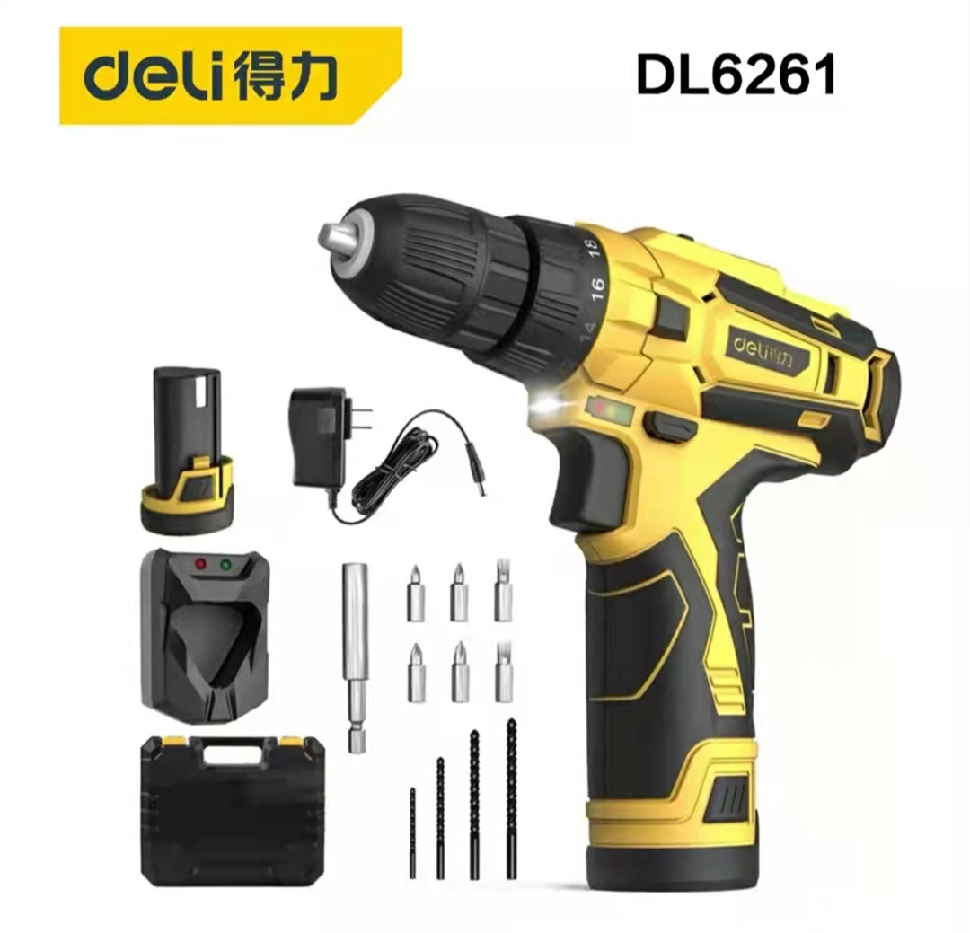 Deli rechargeable screwdriver, lithium electric hand drill, household 20V wireless five level variable speed decoration, furniture decoration wholesale