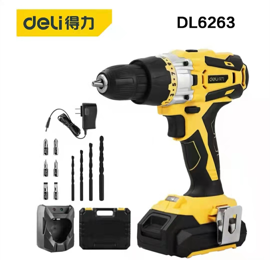 Deli rechargeable screwdriver, lithium electric hand drill, household 20V wireless five level variable speed decoration, furniture decoration wholesale