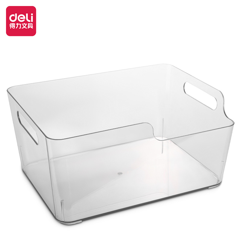 得力PK109大中小收纳盒白色透明桌面文件收纳塑料储物杂物整理箱