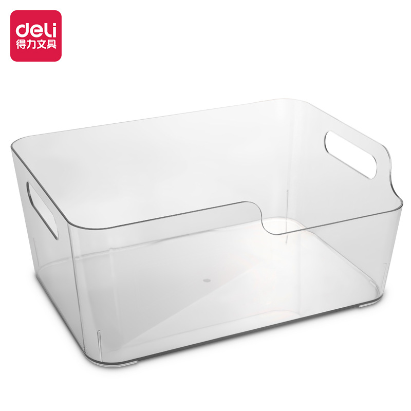 得力PK109大中小收纳盒白色透明桌面文件收纳塑料储物杂物整理箱