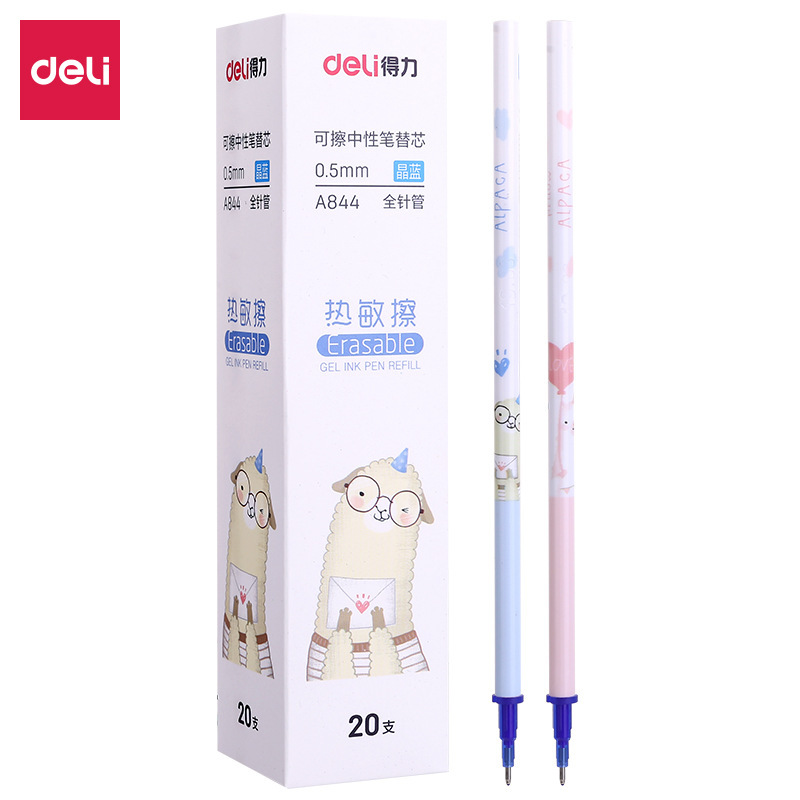 Deli Erasable Pen Core A844 Friction Easy Erasable Neutral Pen Core 0.5 Crystal Blue Full Needle Tube Black Replacement Core Deli Stationery