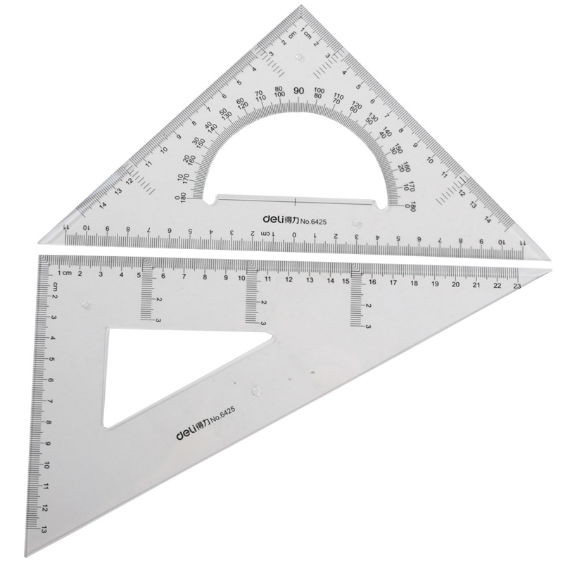 Deli Triangle Ruler Plastic Triangle Ruler Transparent Triangle Plate Design Kit Student Engineering Measurement Drawing Tool
