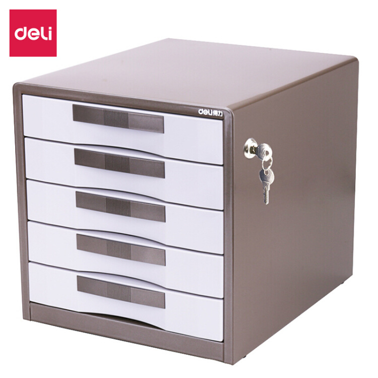 得力9702五层带锁金属桌面文件柜资料柜抽屉式收纳柜办公用品
