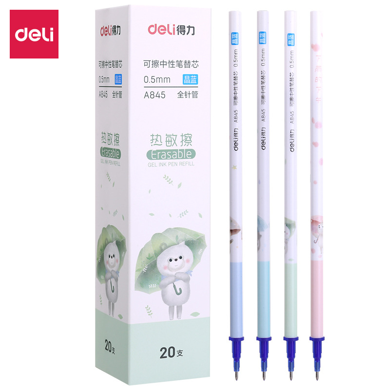 Deli A845 Erasable Pen Replacement Core Thermal Erasable Pen Replacement Core Full Needle Tube 0.5mm Crystal Blue Student Writing Pen Replacement Core