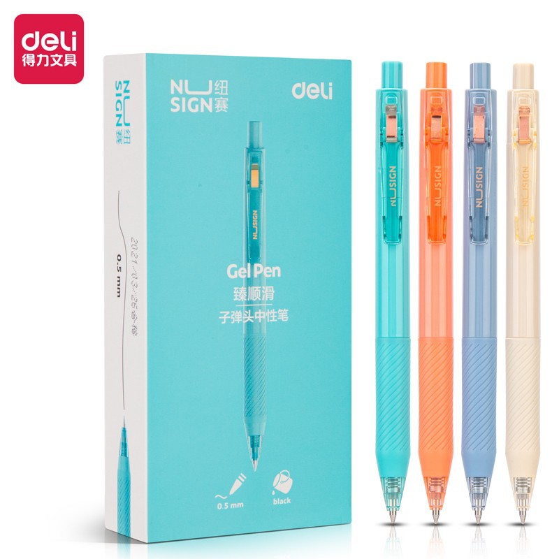 Deli NS568 Nusselt Smooth Macaron Office Button Neutral Pen Signature Pen 0.5 Black Bullet Head