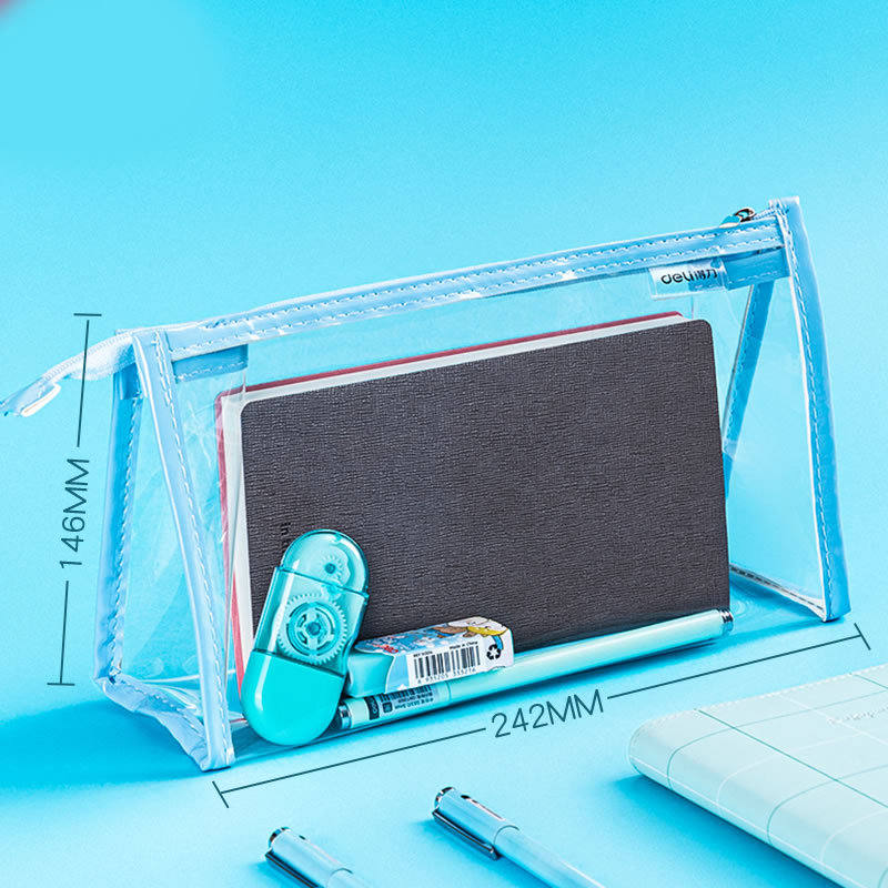 得力透明考试笔袋大容量小学生可爱简约防水中考高考学生文具收纳