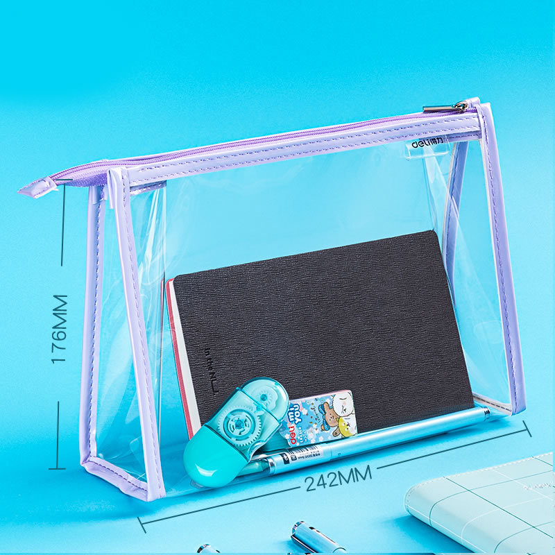 得力透明考试笔袋大容量小学生可爱简约防水中考高考学生文具收纳