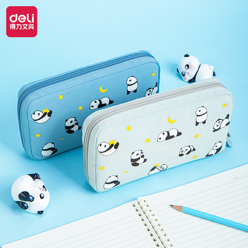Deli 66917 Senior Cartoon Panda Tent Style Multifunctional Pen Bag for Middle School Students High Capacity Cartoon Pen Bag