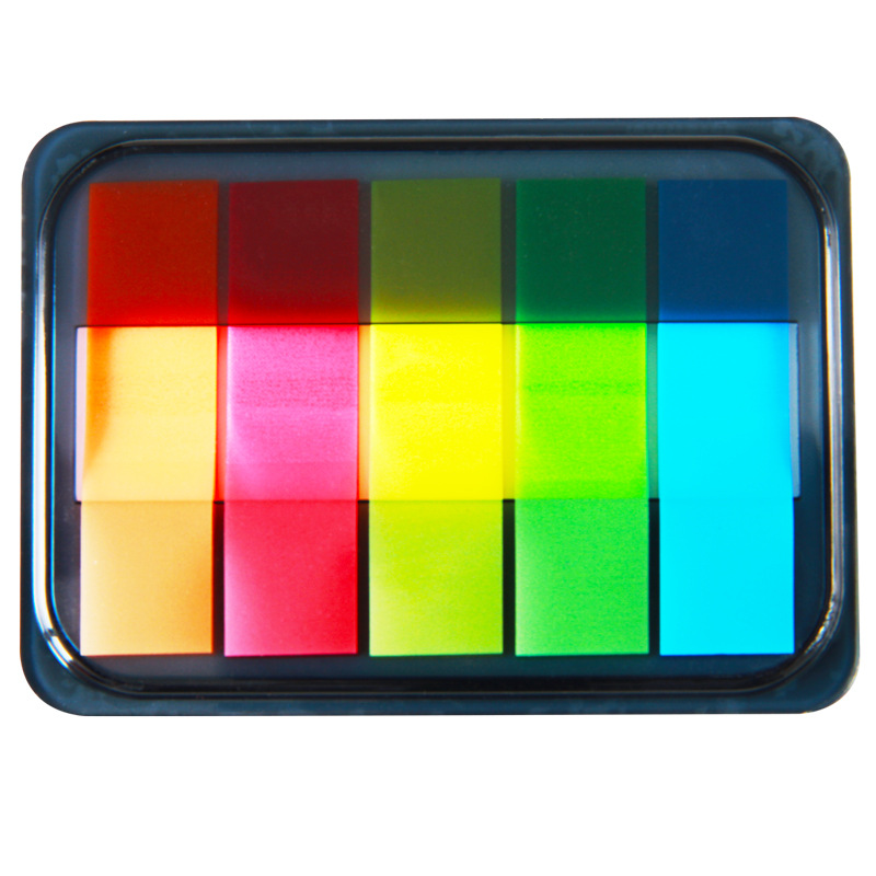 得力文具9060荧光膜指示标签抽取盒学生书签分类贴便利贴索引贴