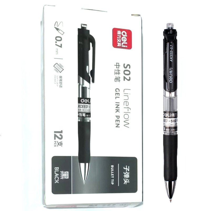 得力文具0.5mm弹簧头按动中性笔办公按压式签字笔黑色水笔批发