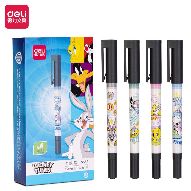 得力记号笔儿童勾线笔绘画涂鸦描边用绘画笔书写笔双头卡通美术笔