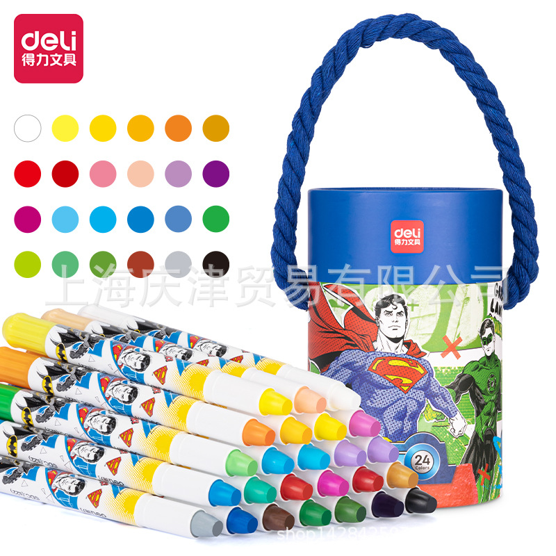 Deli HE701-24DC Justice Alliance Paper Barrel Water Soluble Spinning Color Stick (Mixed) (24 Colors/Barrel)