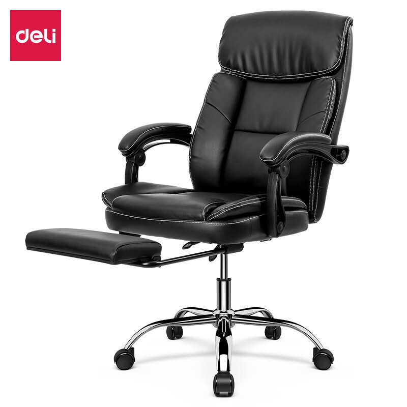 Deli 87082 owner's chair with telescopic foot rest, ergonomic computer chair, reclining leather chair, black