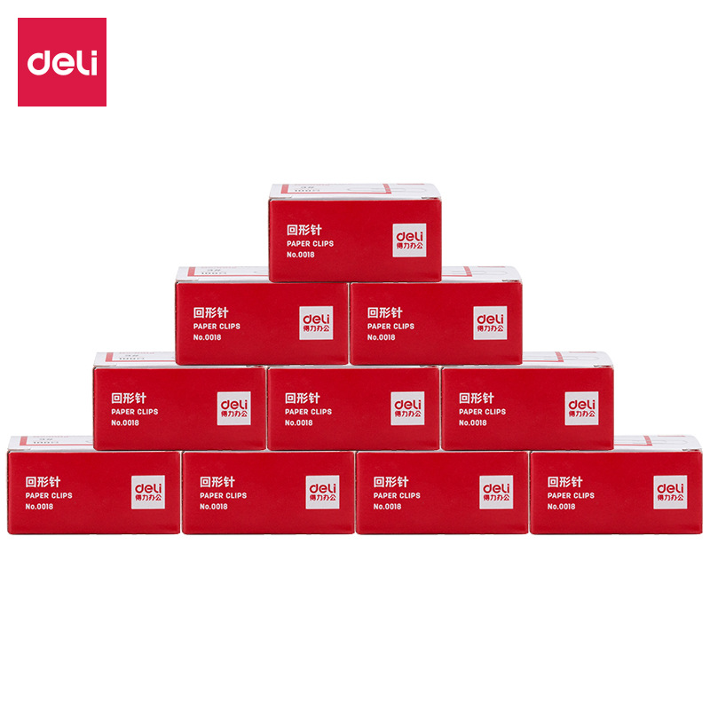 得力0018回形针金属镀镍回形针3#100枚彩色曲别针办公用品文具